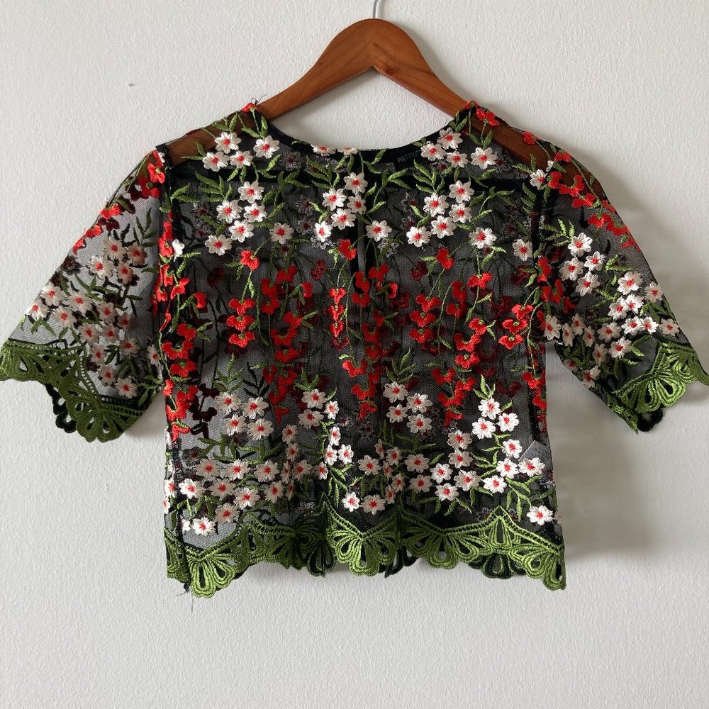 Floral Lace Embroidered Sheer Crop Top